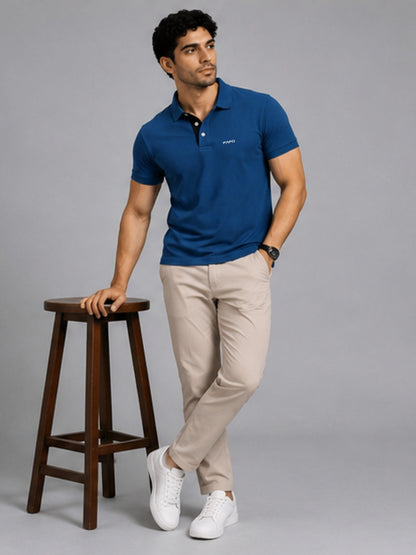Atlantic Blue Premium Cotton Blend Polo T-Shirt for Men