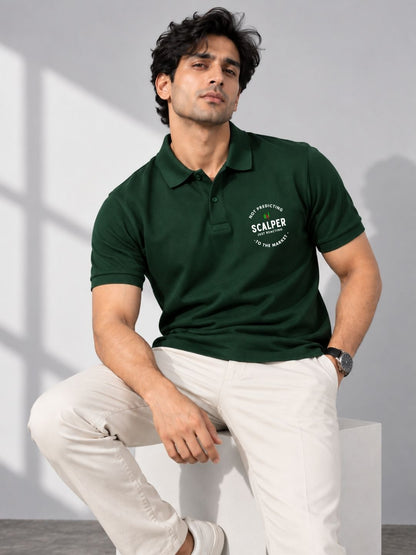 Scalper Trade Cotton Bottle Green Polo Trading T-Shirt