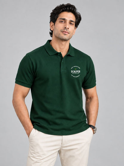 Scalper Trade Cotton Bottle Green Polo Trading T-Shirt