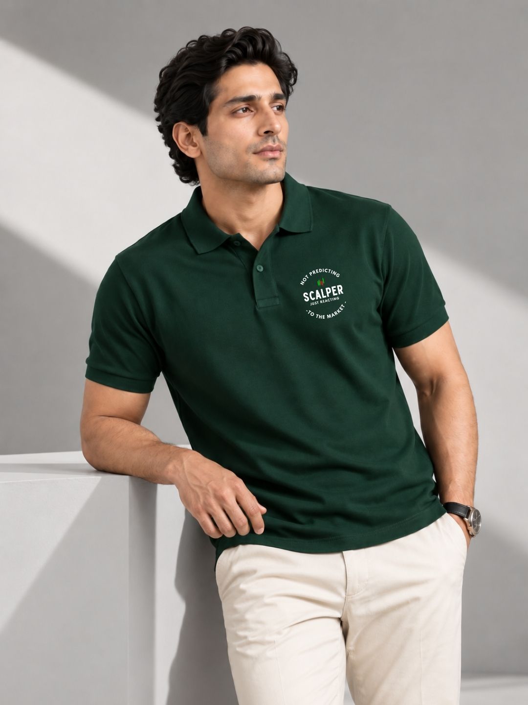 Scalper Trade Cotton Bottle Green Polo Trading T-Shirt