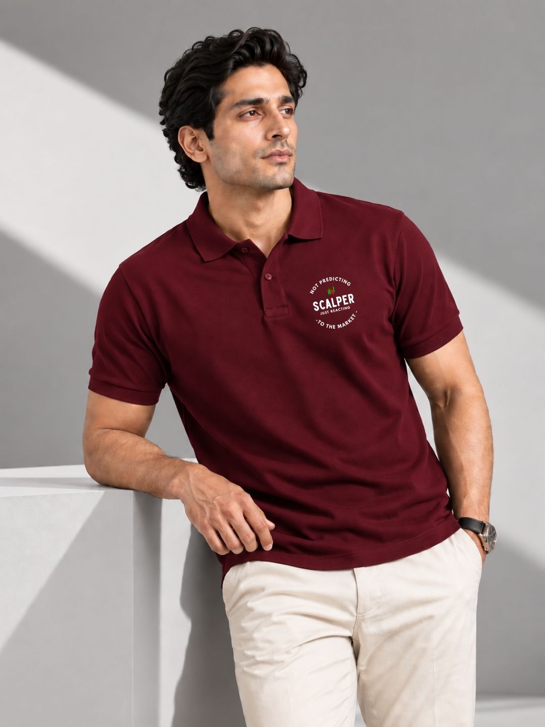 Scalper Trade Cotton Maroon Polo Trading T-Shirt