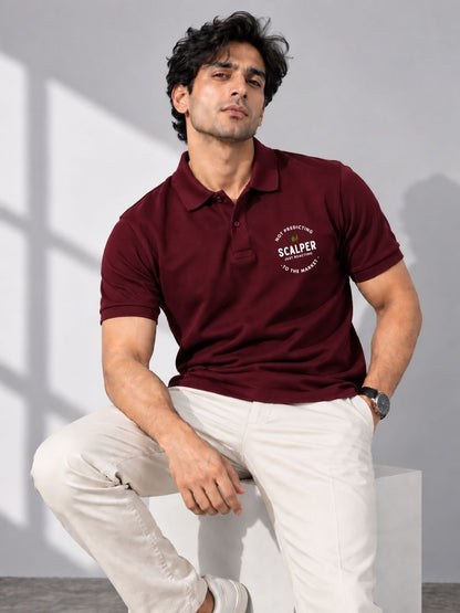 Scalper Trade Cotton Maroon Polo Trading T-Shirt