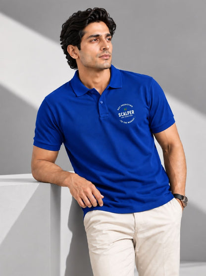 Scalper Trade Cotton Royal Blue Polo Trading T-Shirt