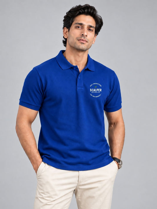 Scalper Trade Cotton Royal Blue Polo Trading T-Shirt