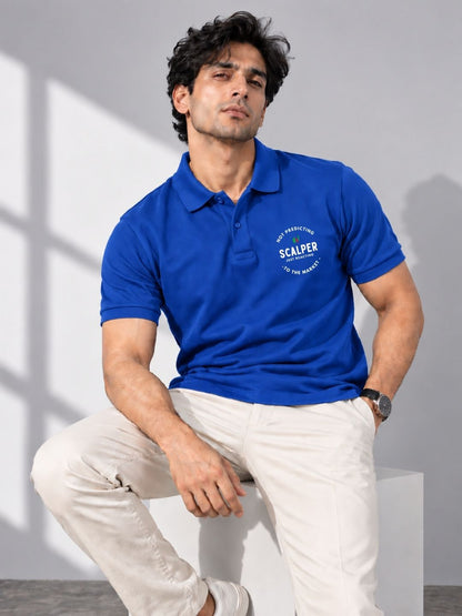 Scalper Trade Cotton Royal Blue Polo Trading T-Shirt