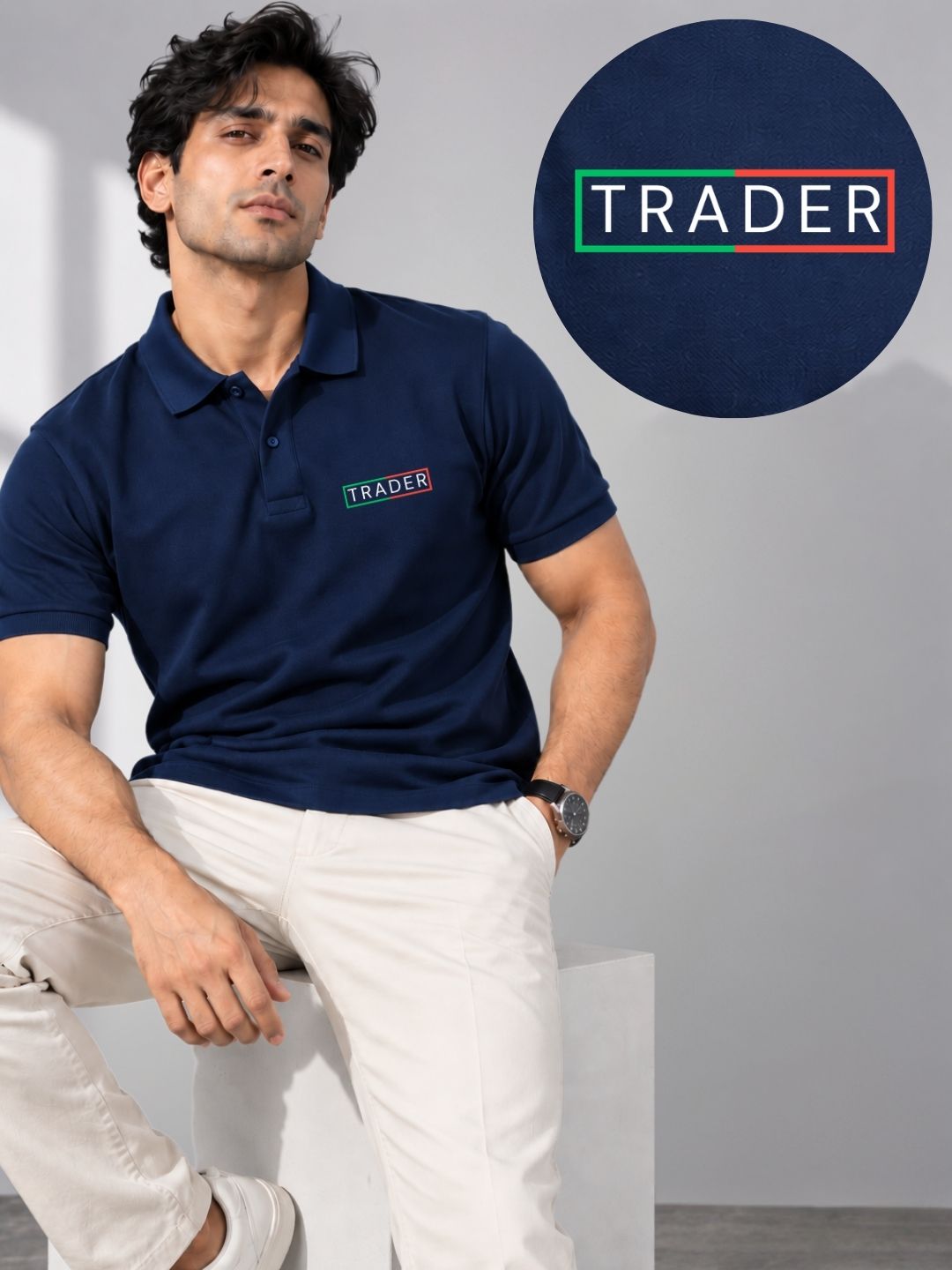 Trading Zone Cotton Navy Blue Polo Trading T-Shirt