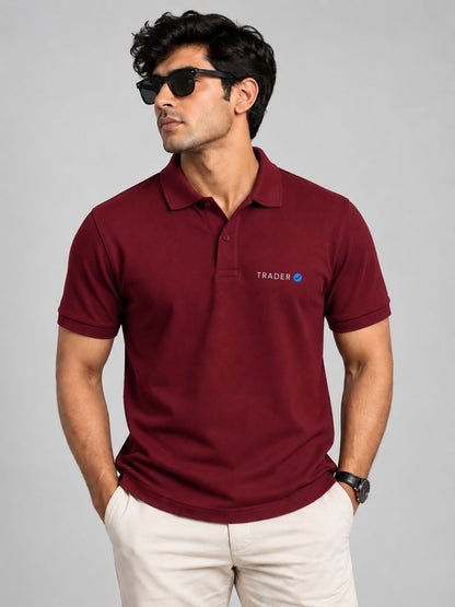 Verified Trader Cotton Maroon Polo Trading T-Shirt