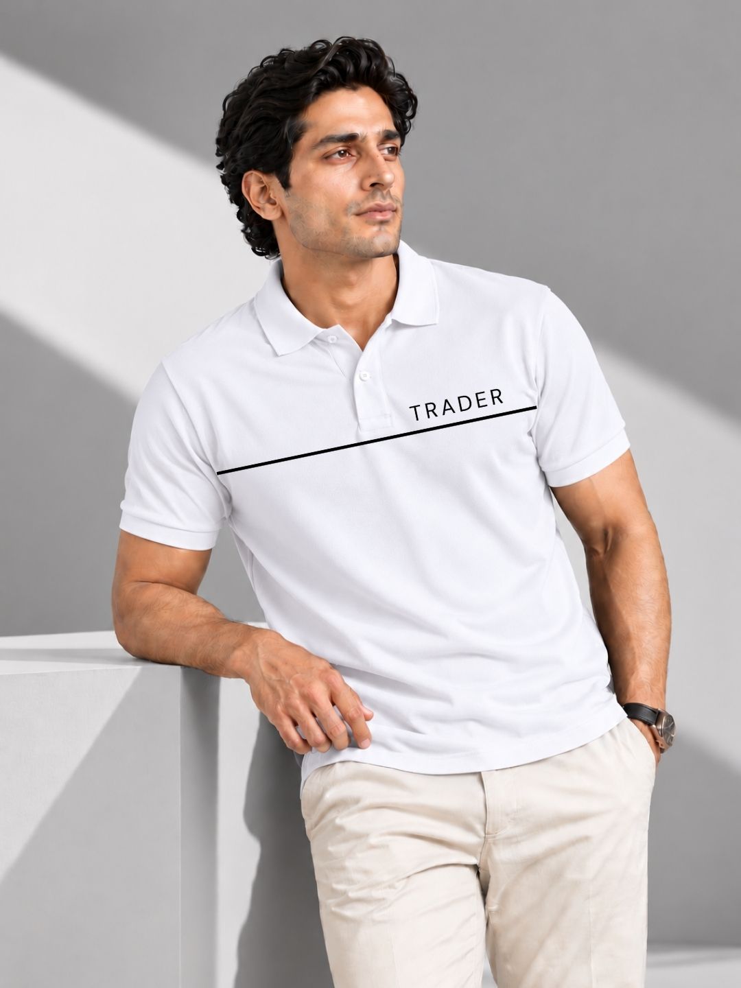 Trader Horizon Cotton White Polo Trading T-Shirt