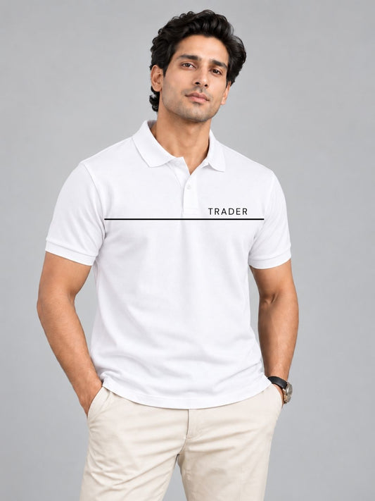 Trader Horizon Cotton White Polo Trading T-Shirt