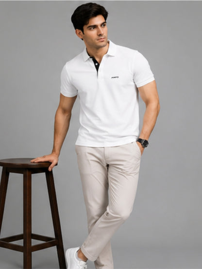 White Premium Cotton Blend Polo T-Shirt for Men