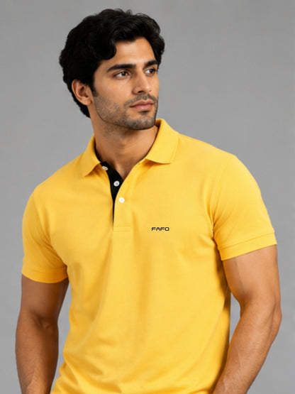 Yellow Premium Cotton Blend Polo T-Shirt for Men
