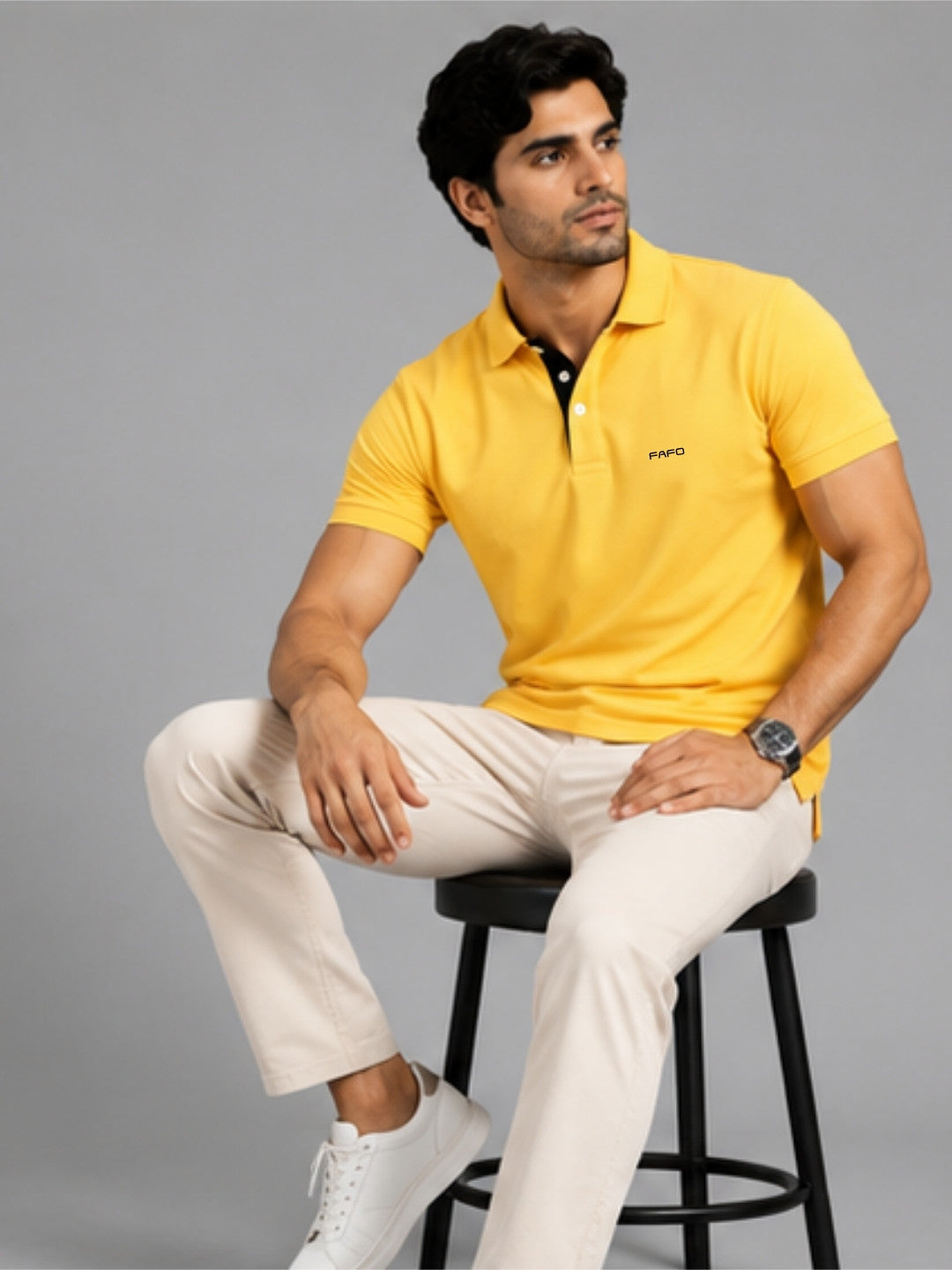 Yellow Premium Cotton Blend Polo T-Shirt for Men