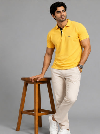 Yellow Premium Cotton Blend Polo T-Shirt for Men