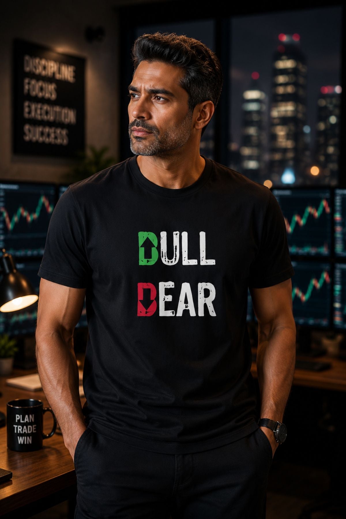 Bull vs Bear Market Trader Black Printed Unisex Trading T-Shirt