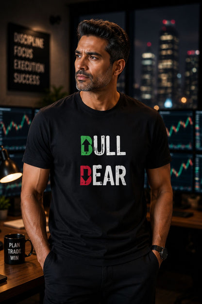 Bull vs Bear Market Trader Black Printed Unisex Trading T-Shirt