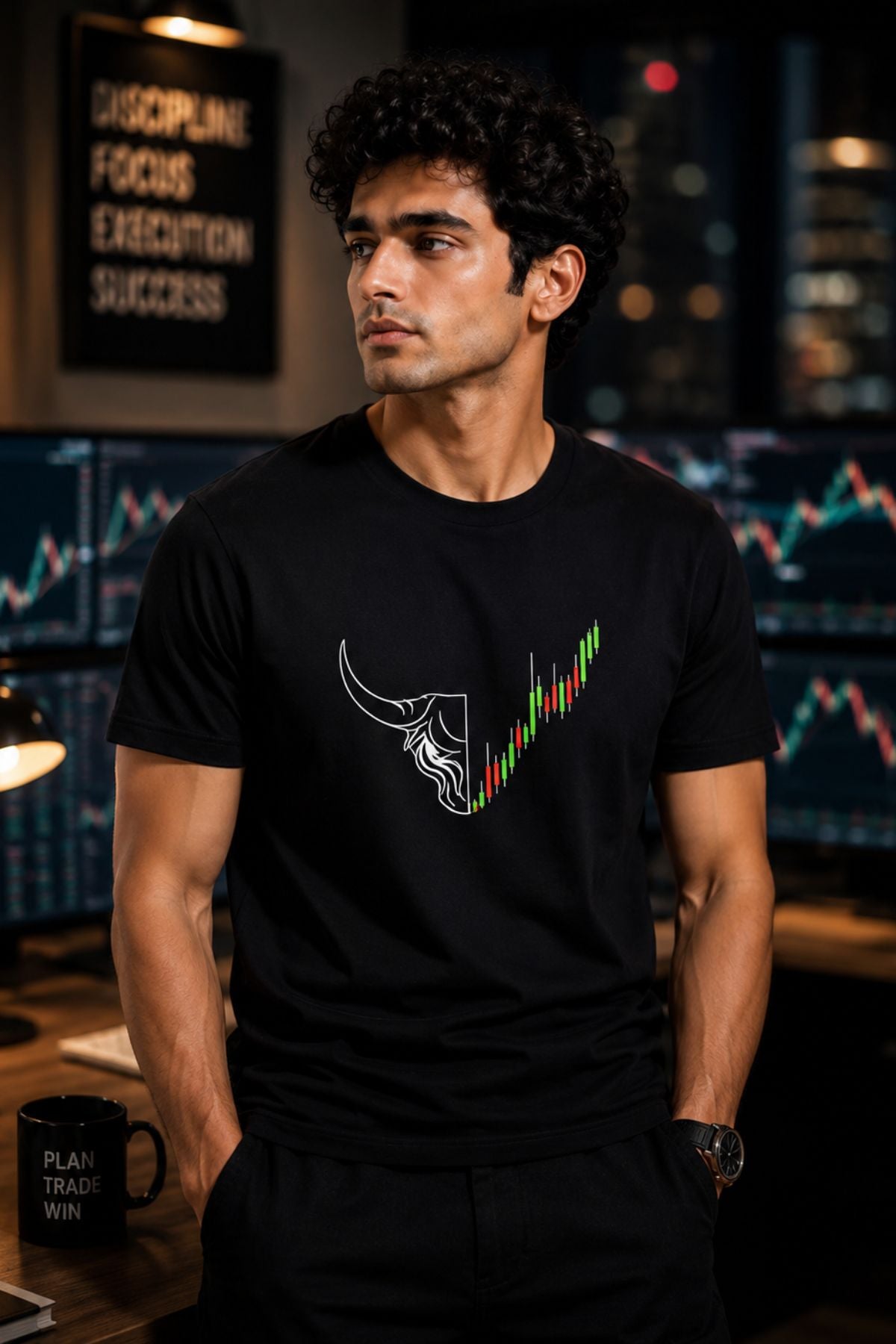 Bull Run Candlestick Trader Black Printed Unisex Trading T-Shirt