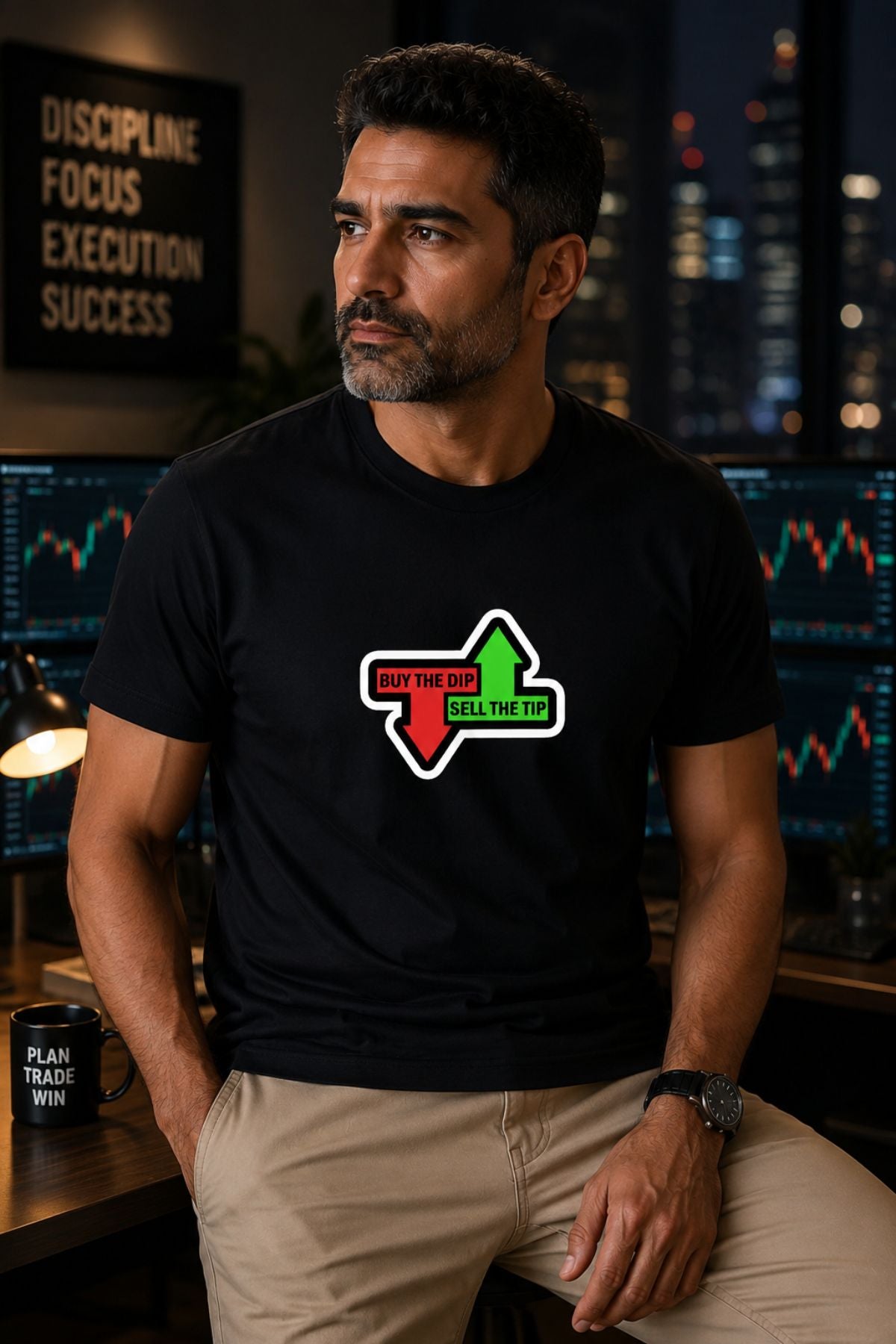 Buy The Dip Sell The Tip Trader Black Printed Unisex Trading T-Shirt
