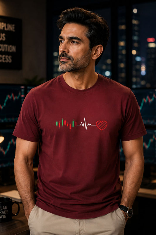 Candlestick Heartbeat Printed Unisex Trading T-Shirt
