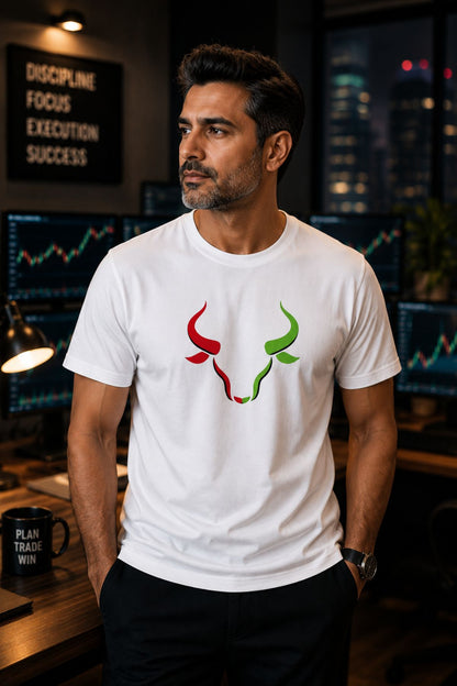 Dual Market Bull Printed Unisex Trading T-Shirt