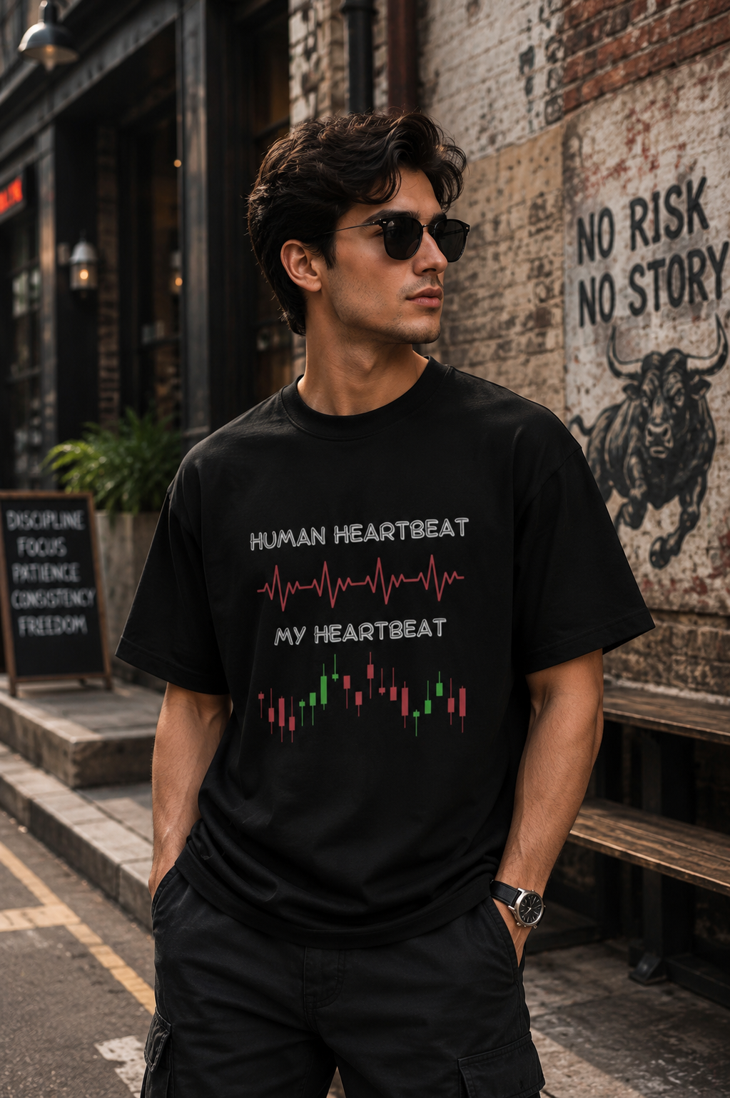 Trader Heartbeat Printed Oversize Trading T-Shirt