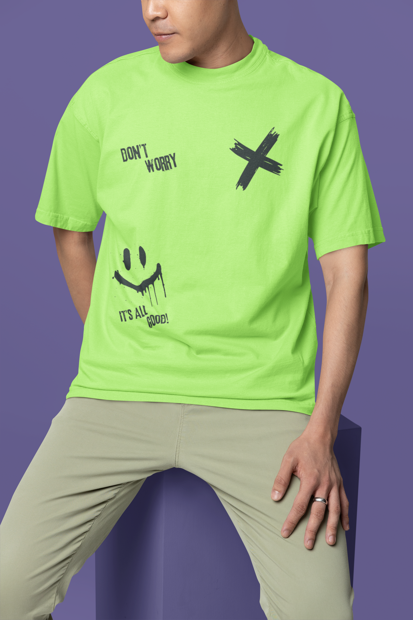 Don't Worry just Smile Printed Oversize T-Shirt