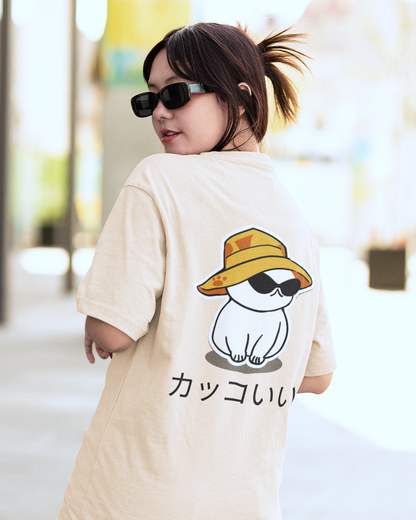 Kakkoi Cool Cat with Hat Printed Oversize T-Shirt