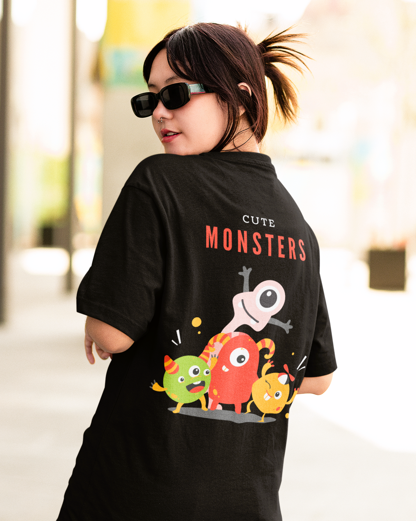 Cute Monster Printed Oversize T-Shirt