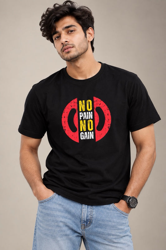 No Pain No Gain Dumbbell Plate Unisex Printed T-Shirt