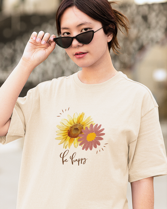 Happy Sunflower Printed Oversize T-Shirt