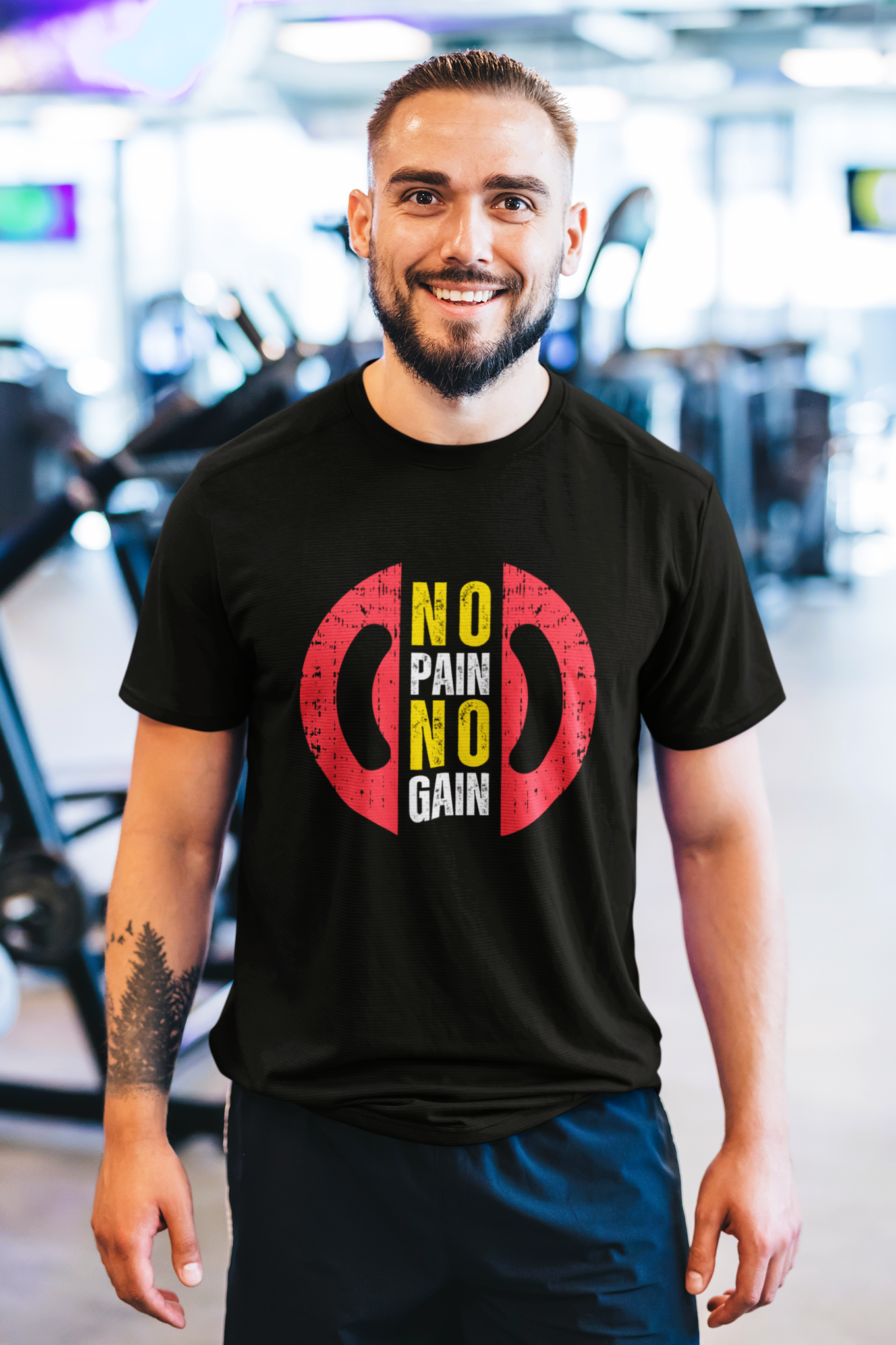 No Pain No Gain Dumbbell Plate Unisex Printed T-Shirt