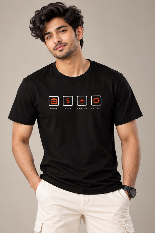 Work Save Travel Repeat Printed Unisex T-Shirt
