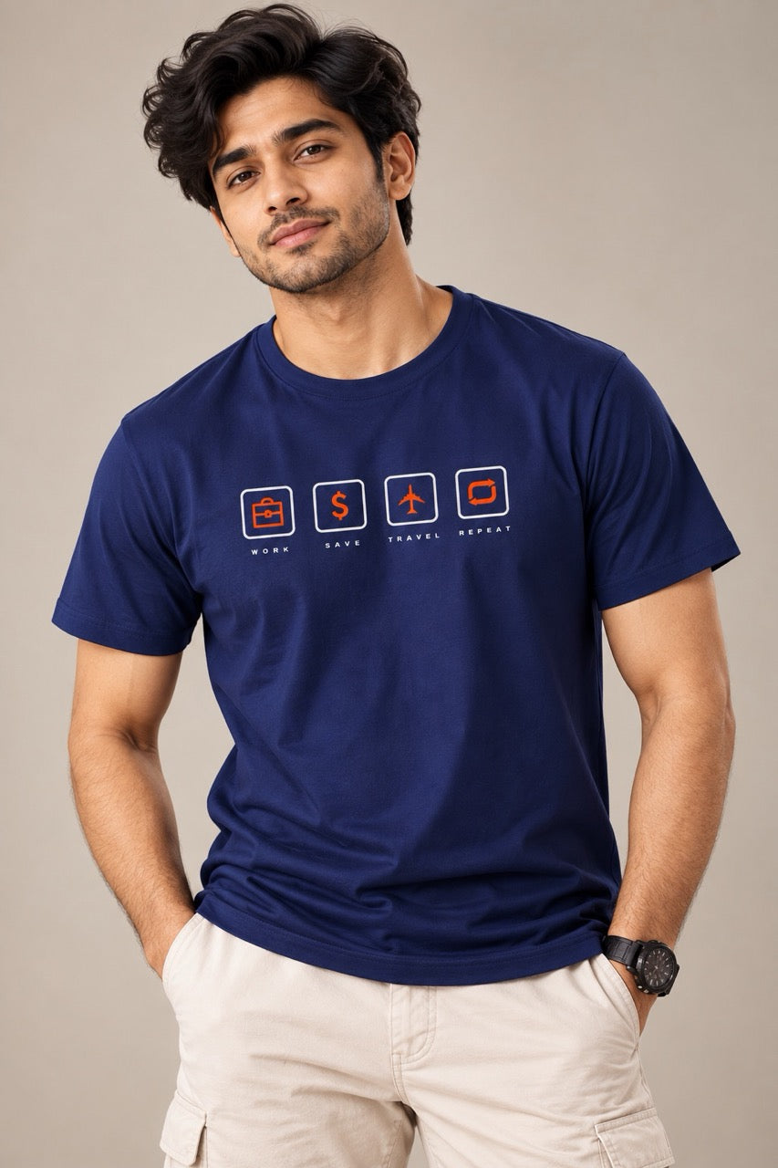 Work Save Travel Repeat Printed Unisex T-Shirt